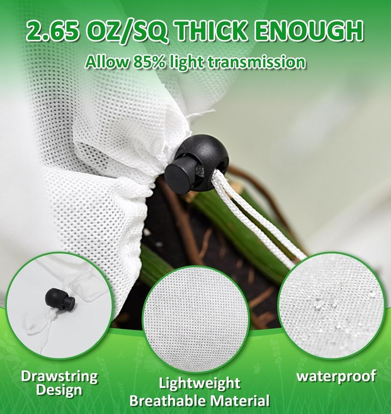 EAONE 12 Pack Plant Covers Freeze Protection, 32x47'' Winter Frosts Cloth for Outdoor Plants, Reusable Frost Blankets Drawstring Bags for Cold Freeze Sun Protection Bird Insect Prevention,White - Image 3